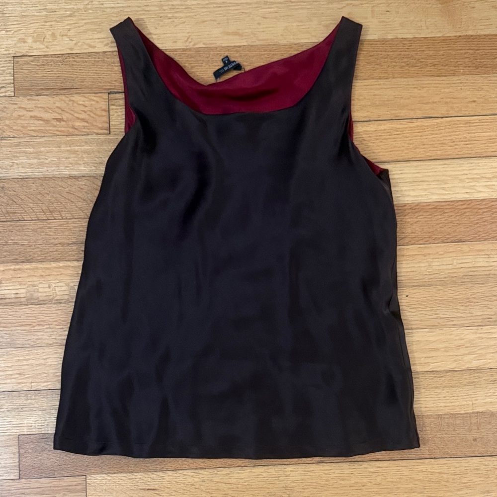 Lafayette 148 New York 100% Silk Brown and Red reversible tank Size 6